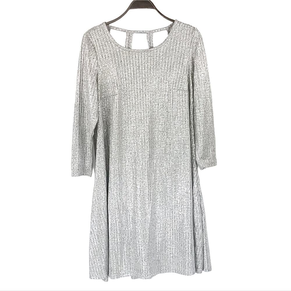 Torrid Metallic Dress Silver Shimmer Ribbed Knit Trapeze - Picture 3 of 15